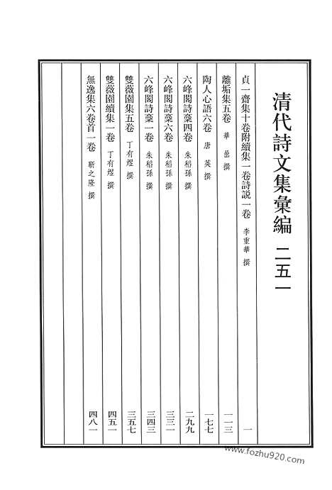 [下载][贞一斋集_离垢集_陶人心语_六峰阁诗稿_双薇园集_双薇园续集_无逸集_清代诗文集汇编]清代诗文集汇编.pdf